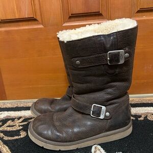 UGG Dark Brown Shearling Buckle Boots